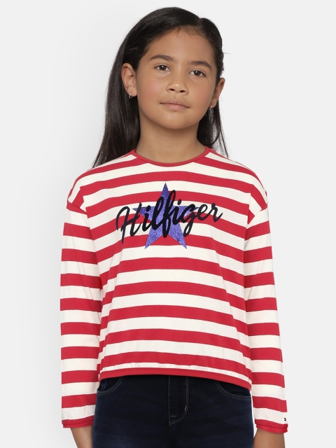

Tommy Hilfiger Girls Red & White Striped Round Neck T-shirt