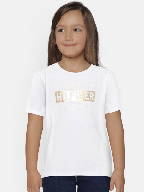 

Tommy Hilfiger Girls White & Gold-Toned Printed Round Neck T-shirt