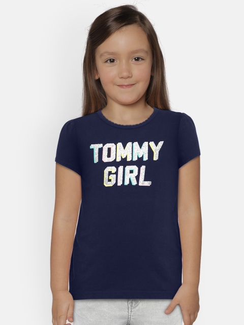 

Tommy Hilfiger Girls Navy Blue Printed Round Neck T-shirt
