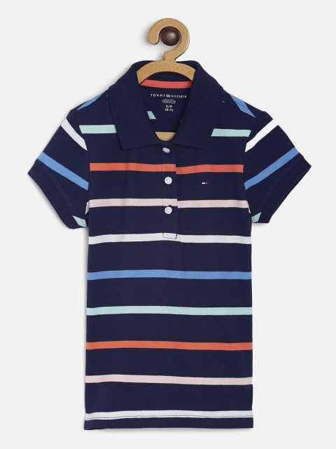 

Tommy Hilfiger Girls Navy Blue Striped Polo Collar T-shirt