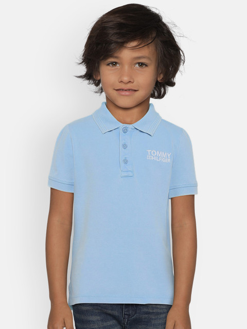

Tommy Hilfiger Boys Blue Solid Polo Collar T-shirt