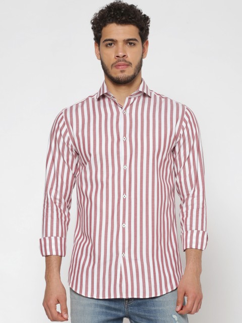 

Jack & Jones Men White & Mauve Slim Fit Striped Casual Shirt