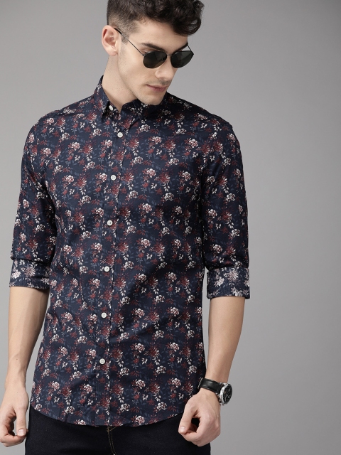 

Jack & Jones Men Navy Blue & Maroon Slim Fit Printed Casual Shirt