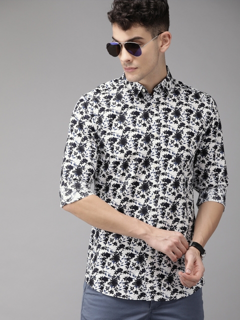 

Jack & Jones Men Navy Blue & White Slim Fit Printed Casual Shirt