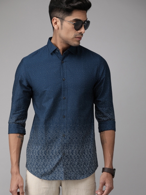 

Jack & Jones Men Blue & White Slim Fit Printed Casual Shirt