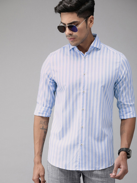 

Jack & Jones Men Blue & White Slim Fit Striped Casual Shirt