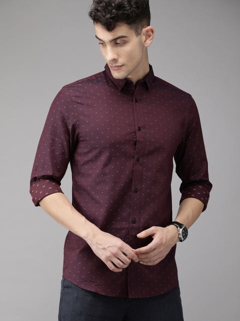 

Jack & Jones Men Purple Slim Fit Self Design Casual Shirt