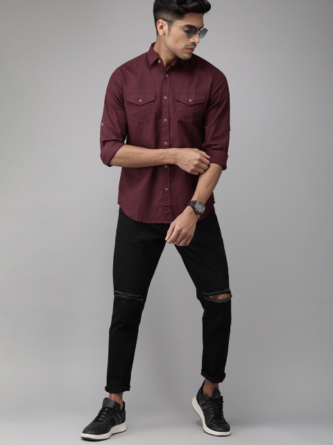 

Jack & Jones Men Burgundy Slim Fit Solid Casual Linen Shirt