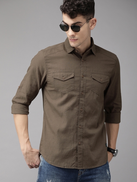 

Jack & Jones Men Brown Slim Fit Solid Casual Linen Shirt
