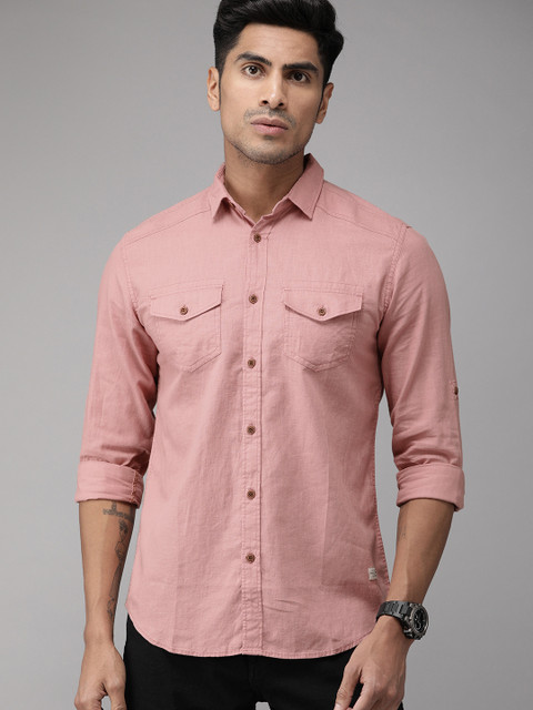 

Jack & Jones Men Pink Slim Fit Solid Casual Linen Shirt