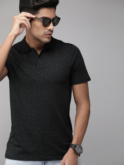 

Jack & Jones Men Black & Charcoal Grey Slim Fit Printed Polo Collar T-shirt