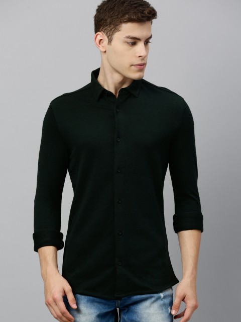

Jack & Jones Men Green Knitted Regular Fit Solid Casual Shirt
