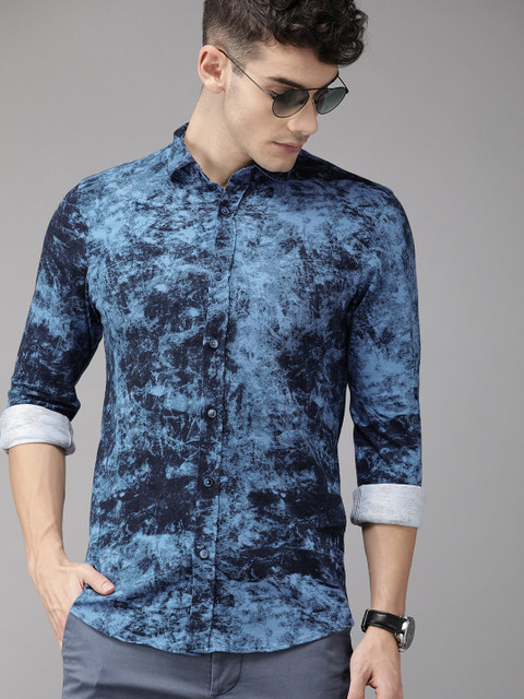 

Jack & Jones Men Navy Blue Slim Fit Printed Casual Shirt