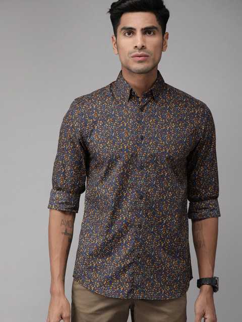 

Jack & Jones Men Blue & Rust Orange Slim Fit Printed Casual Shirt