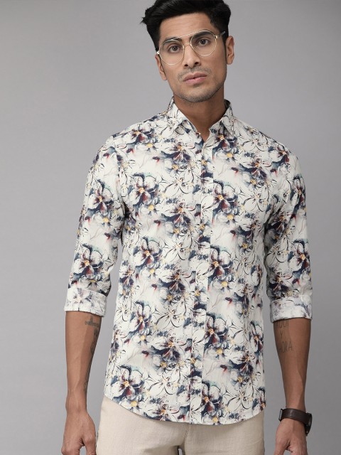 

Jack & Jones Men White & Blue Slim Fit Printed Casual Shirt
