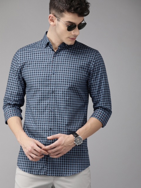 

Jack & Jones Men Navy Blue Slim Fit Checked Casual Shirt