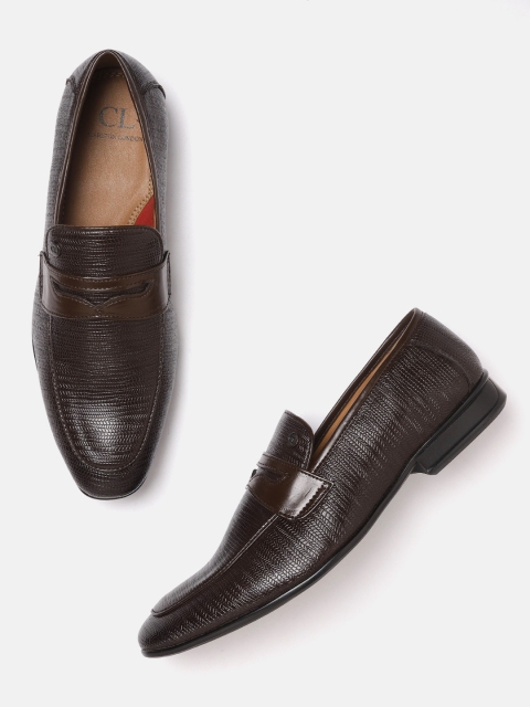 

Carlton London Men Coffee Brown Textured Formal Slip-Ons