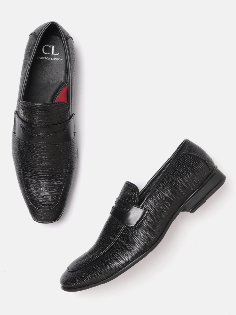 

Carlton London Men Black Textured Formal Slip-Ons