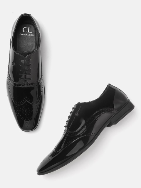 

Carlton London Men Black Perforated Formal Oxfords with Brogues Detail