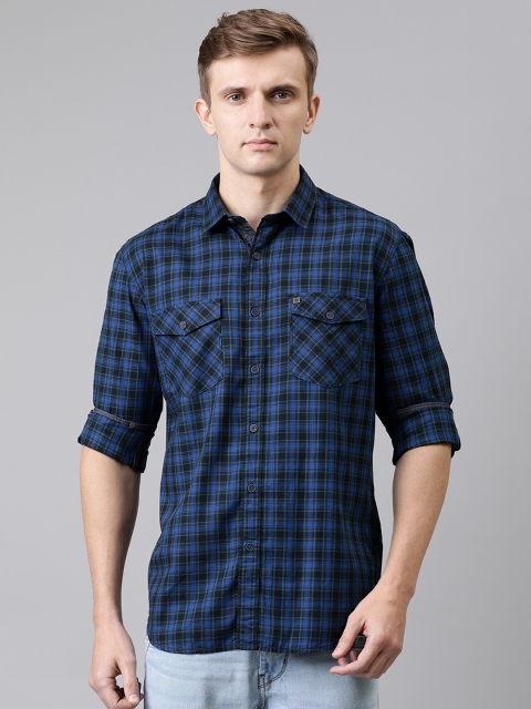 

Louis Philippe Jeans Men Blue Slim Fit Checked Casual Shirt