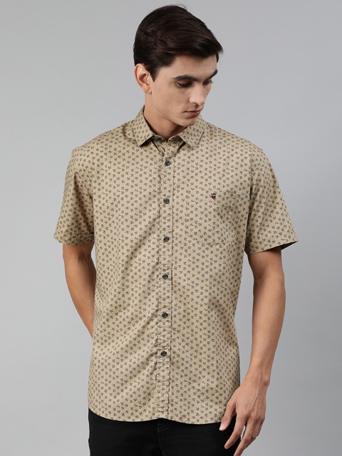 

Louis Philippe Jeans Men Beige & Black Slim Fit Printed Casual Shirt