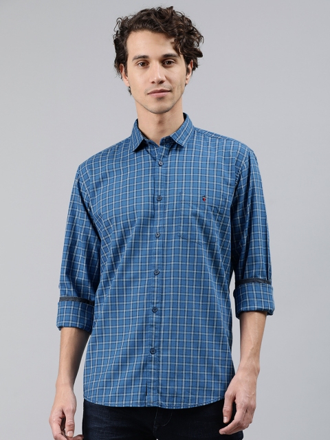 

Louis Philippe Jeans Men Navy Blue & White Slim Fit Checked Casual Shirt