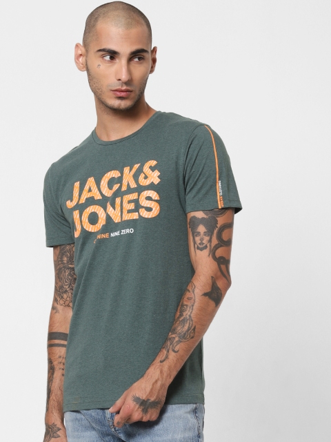 

Jack & Jones Men Green & Orange Printed Round Neck T-shirt