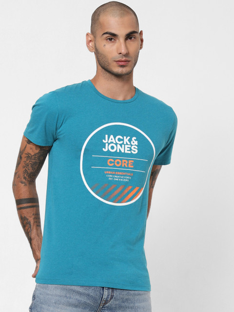 

Jack & Jones Men Blue Printed Round Neck T-shirt