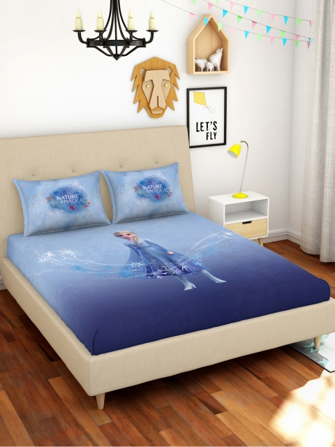 

SPACES Blue Frozen 2 Cartoon Character 180 TC Single Bedsheet & Pillow Cover