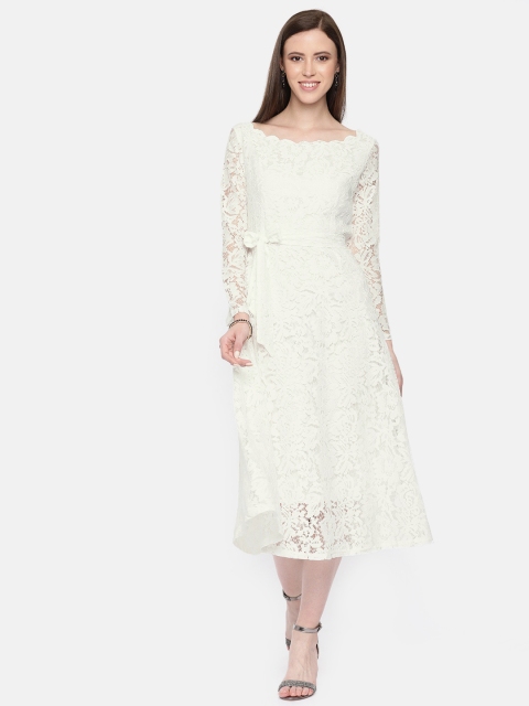 

JC Collection Women White Self Design Fit and Flare Lace Dress