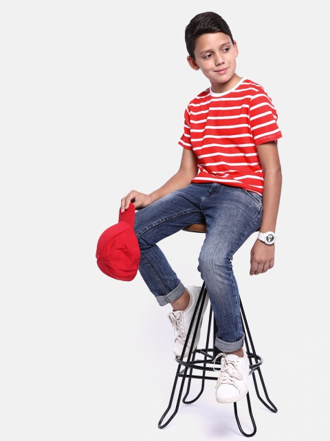 

YK Boys Red & White Striped Round Neck T-shirt