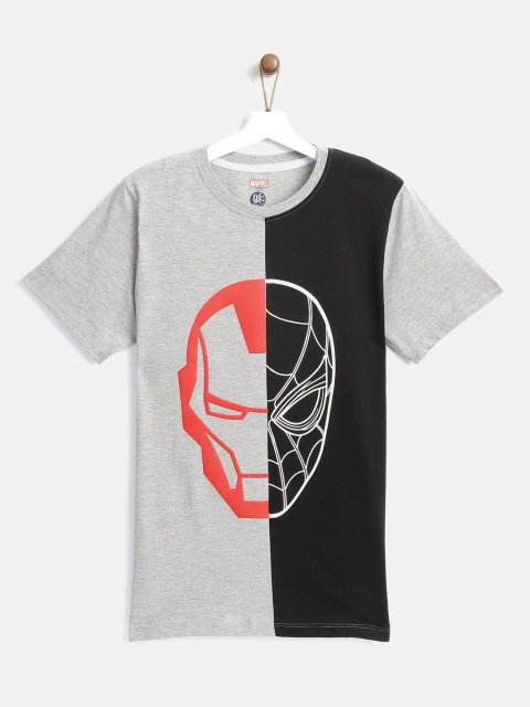 

YK Marvel Boys Grey Melange & Black Iron Man Print Round Neck T-shirt