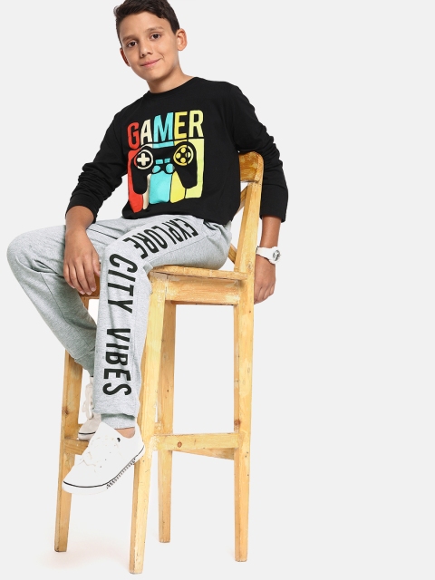 

YK Boys Grey Melange Printed Straight Fit Joggers