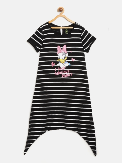 

YK Disney Girls Black & White Striped A-Line Dress With Daisy Duck Printed Detail