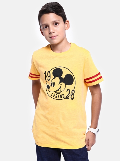 

YK Disney Boys Yellow & Black Mickey Mouse Print Round Neck T-shirt