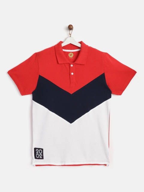 

YK Boys Red & White Colourblocked Polo Collar T-shirt