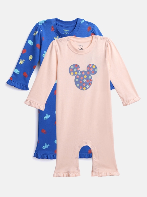 

YK Disney Girls Pack of 2 Mickey Mouse Printed Rompers, Peach