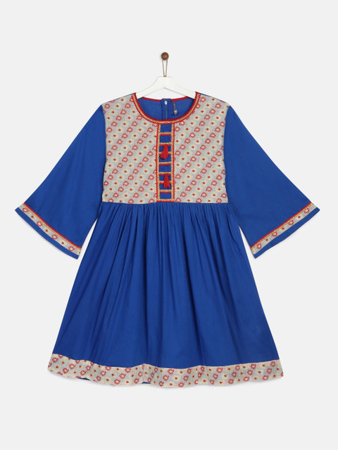 

YK Girls Blue Yoke Design A-Line Kurta