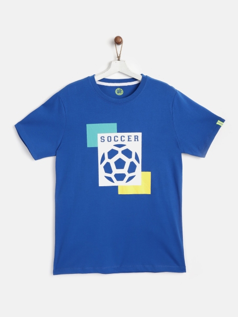 

YK Boys Blue Printed Round Neck T-shirt