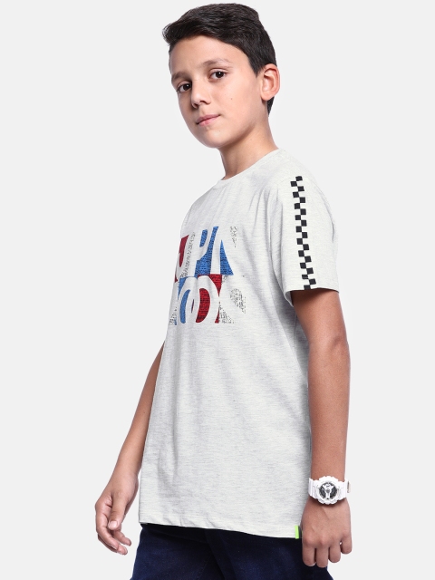 

YK Boys Grey Melange Printed Round Neck T-shirt