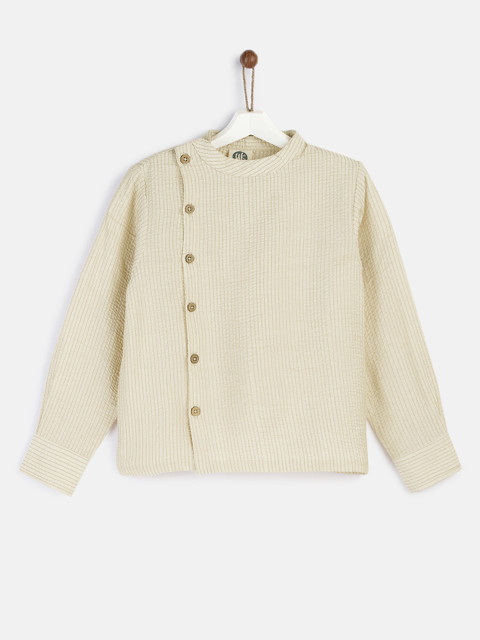 

YK Boys Cream-Coloured Regular Fit Self Design Casual Shirt