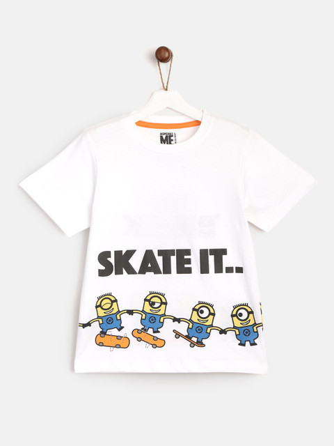 

YK Boys White & Black Minion Printed Round Neck T-shirt