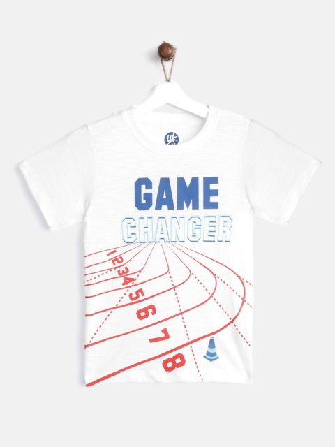 

YK Boys White & Red Printed Round Neck T-shirt