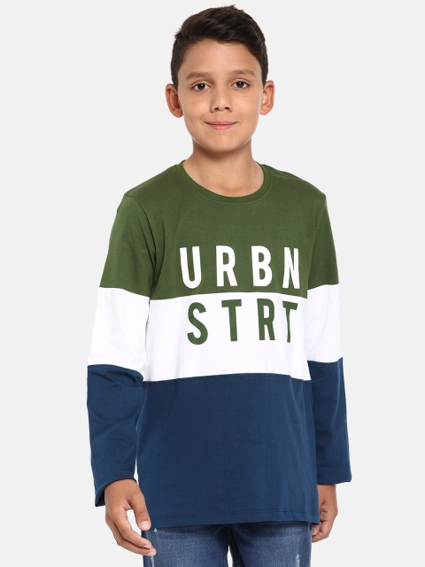 

YK Boys Olive Green & Navy Printed Round Neck T-shirt