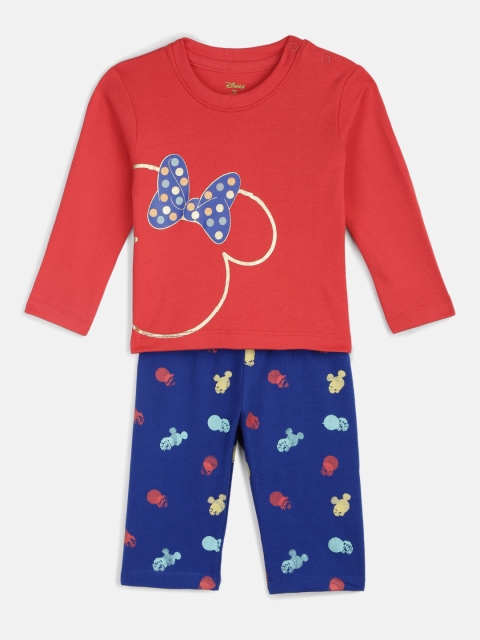 

YK Disney Infant Girls Red & Blue Minnie Mouse Printed T-shirt with Trousers