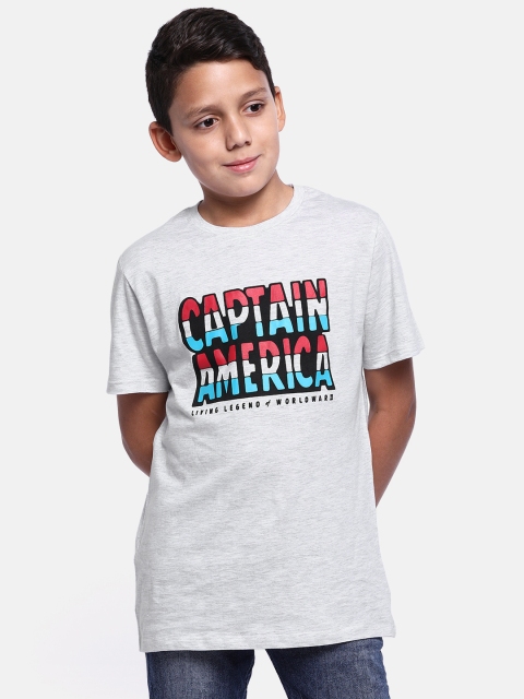 

YK Marvel Boys Grey Melange Captain America Printed Round Neck T-shirt