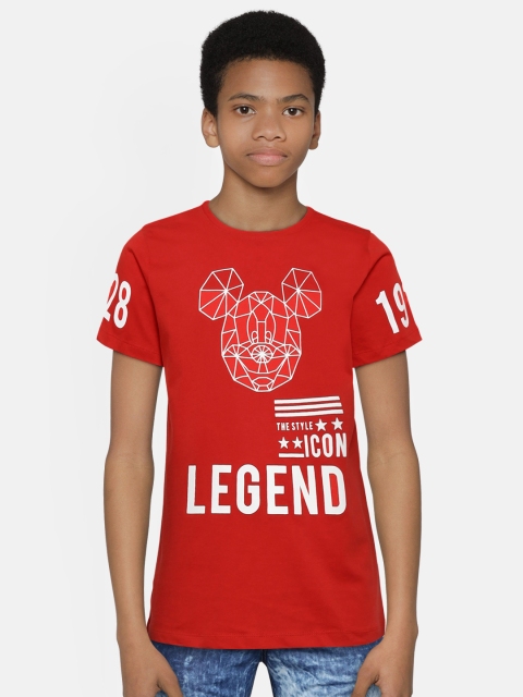

YK Disney Boys Red & White Mickey Mouse Printed Round Neck T-shirt