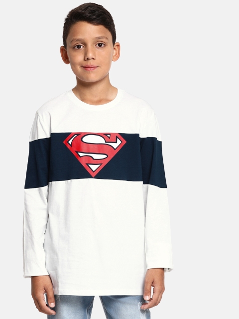 

YK Superman Boys White & Navy Blue Colorblocked Super Man T-shirt