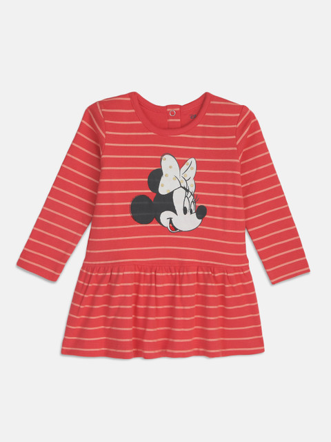 

YK Disney Infants Red Printed & Striped Fit and Flare Dress