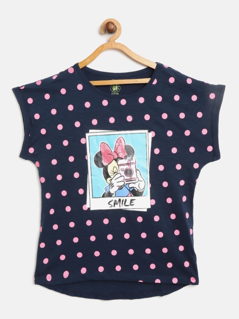 

YK Disney Girls Navy Blue & Pink Polka Dot Minnie Mouse Printed Top